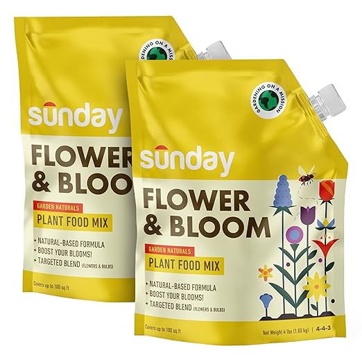 Sunday Flower & Bloom Garden Naturals Plant Food Mix - Ready-to-Use Fertilizer - Perfect for Bulbs, Wildflowers, and Ornamental Gardens - OMRI-Listed, 4-4-6 NPK Mix - 2 Pack, 2lb Mix