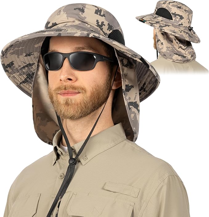 SUN CUBE Wide Brim Sun Hat Men Women, Fishing Hats Sun UV Protection, Mens Hiking Bucket Hat Safari Beach Boonie, UPF 50+