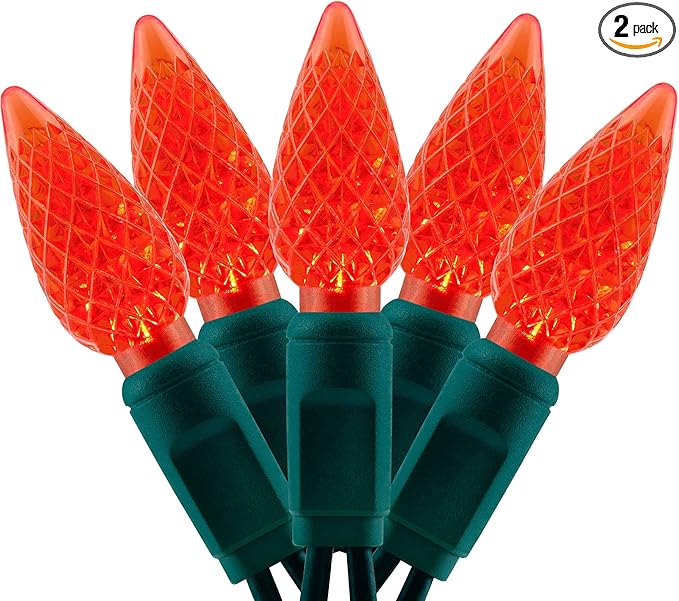 YULETIME Red One-Piece C6 Strawberry Christmas Lights 140 Count 71 Feet, 2 Sets 70 LED 35.5 ft High Waterproof UL Certified String Light (Red)