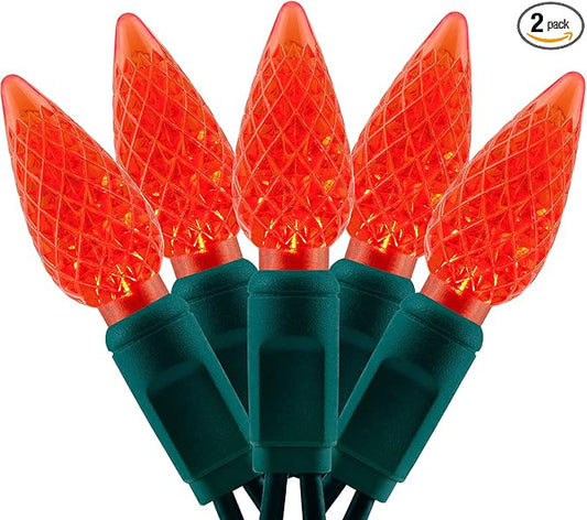 YULETIME Red One-Piece C6 Strawberry Christmas Lights 140 Count 71 Feet, 2 Sets 70 LED 35.5 ft High Waterproof UL Certified String Light (Red)