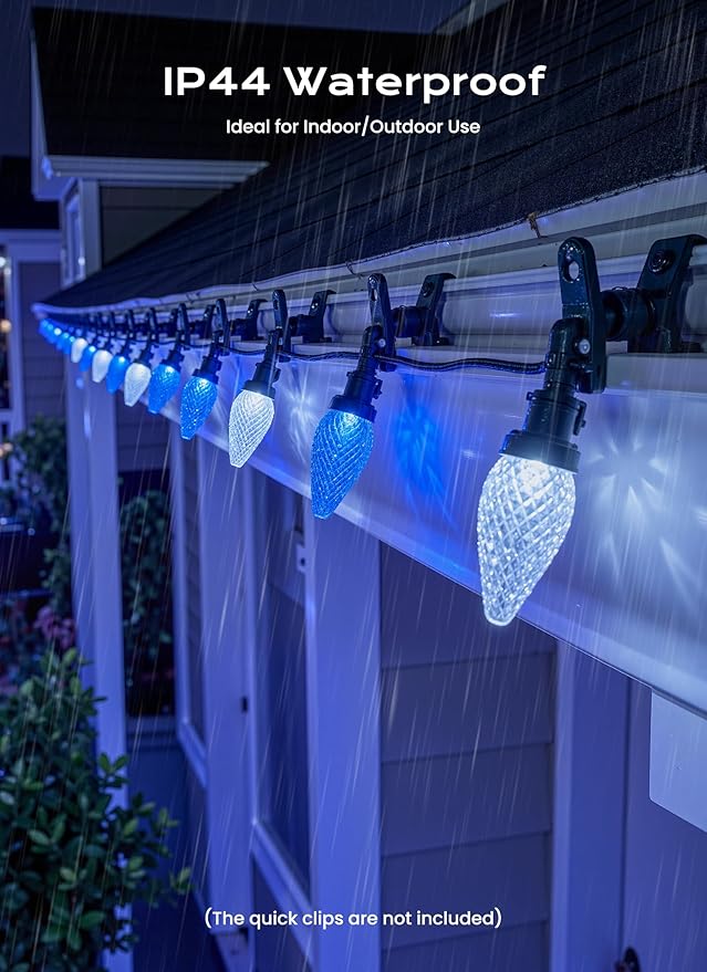 C9 Christmas Lights Outdoor, 100 FT 150 LED Connectable C9 String Lights with 8 Modes and Timer Xmas Tree Patio Roofline Garden Yard Holiday Party Indoor Outdoor Decoration, Blue and White