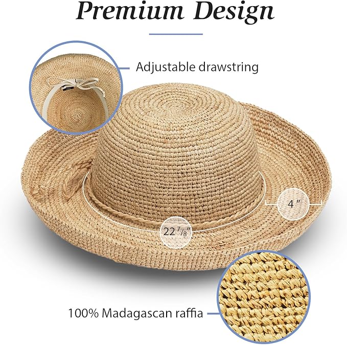 Wallaroo Hat Company – Women’s Catalina Sun Hat – Wide Brim Natural Fiber and Adjustable Sizing for Medium Crown Sizes