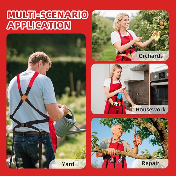 Gardening Apron with Pockets for Women/Man, Canvas Apron with Waterproof Harvest Pouch and Adjustable Straps