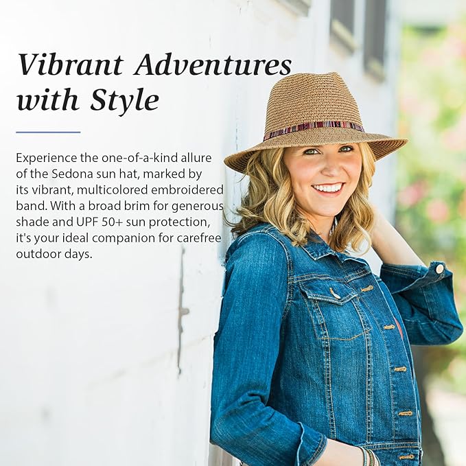 Wallaroo Sedona Fedora – Petite Small or Medium | UPF 50+ Sun Protection | Wide Brim, Adjustable & Packable