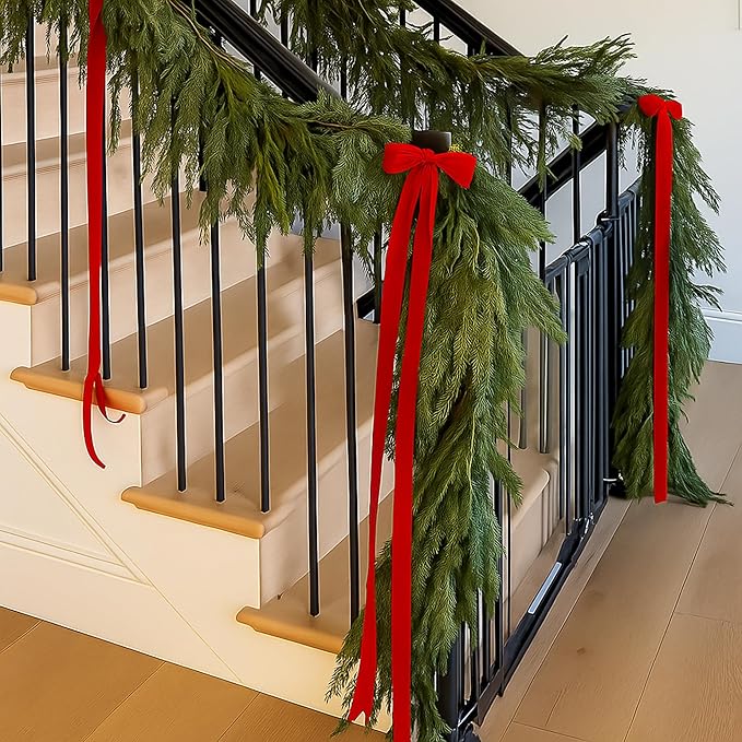 Janinka 6 Pcs Red Large Velvet Christmas Swag Bow 31.5 x 23.6 inch Vintage Christmas Ornament Rustic Velvet Staircase Wreath Bows Xmas Tree Topper Bows Large Bow for Outdoor