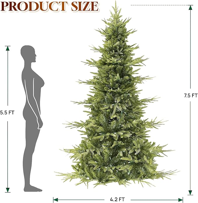 HOLLO STAR 7.5 ft Prelit Pencil Christmas Tree with 400 LED Lights, App Control, Aspen Artificial Christmas Tree, Multi-Color RGBW Lights, 1639 PE & PVC Branch Tips, Skinny Xmas Tree, for Home, Party