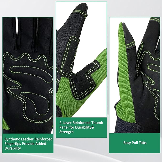 Safety Work Gloves,Multipurpose Working Gloves for Men,Multifunctional Synthetic Leather Spandex Mechanic Gloves,Gardening Glove Gifts for Men,Tounchscreen (Green, Large), 24096001-3