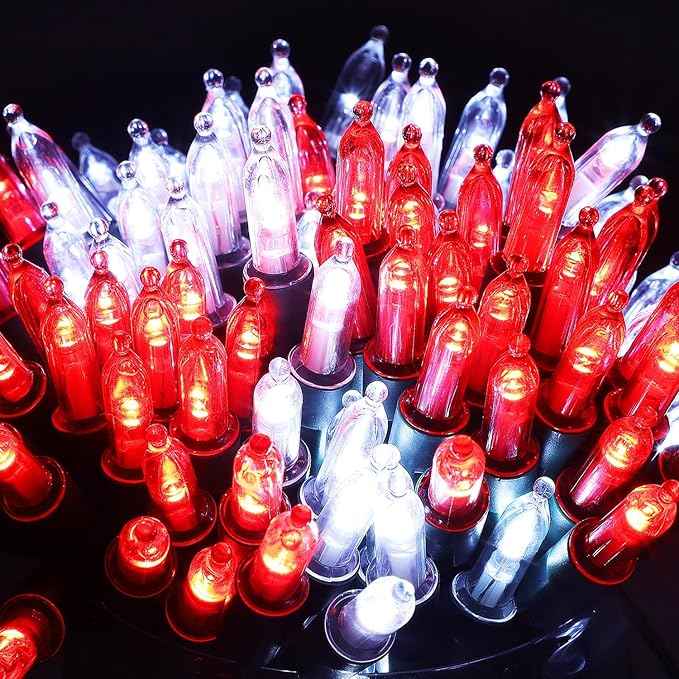 WATERGLIDE 2 Pack 50 LED Outdoor Christmas Lights, 16FT Battery Operated Mini String Lights with 8 Modes & Timer, Xmas Tree Lights Waterproof for Patio Garden Party Wedding Holiday Decor, Red & White