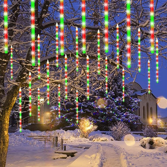 Meteor Outdoor Icicle Lights - 12 Inch, 288 LED, Snow Falling, Connectable, Red & Green, Xmas Wedding Party Tree Decor