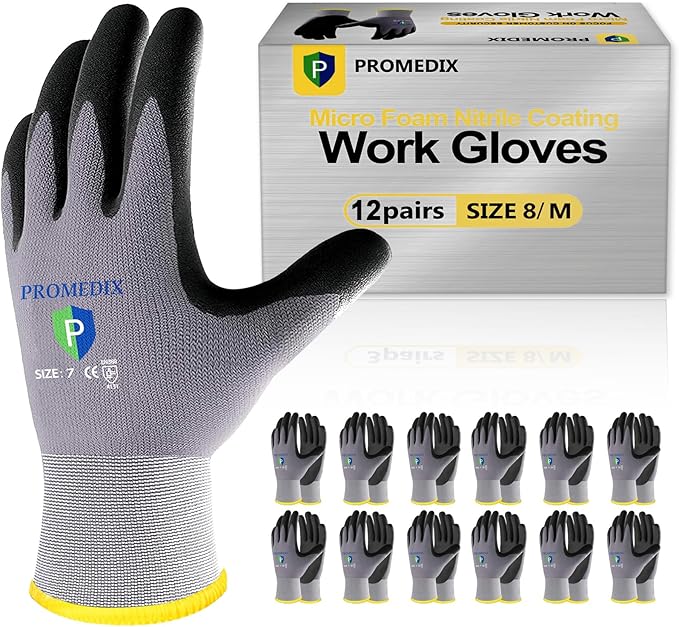 PROMEDIX P Nitrile Coated Work Gloves,MicroFoam Safety Work Gloves Men,Seamless Knit Nylon&spandex Gloves with Grip