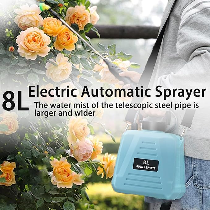 2 Gallon Electric Garden Sprayer, Electric Sprayer with USB Rechargeable Handle, 3 Mist Nozzles, Retractable Wand, Water Pump Sprayers (Sky Blue 2-Gallon)