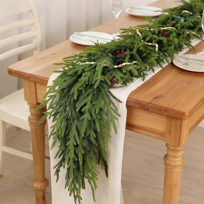 6FT Christmas Artificial Norfolk Pine Garland for Fireplace - Realistic Faux Greenery Fake Garland for Holiday,Table, Window,Mantel,Stairs, Home,Indoor Outdoor Decor (1PCS)