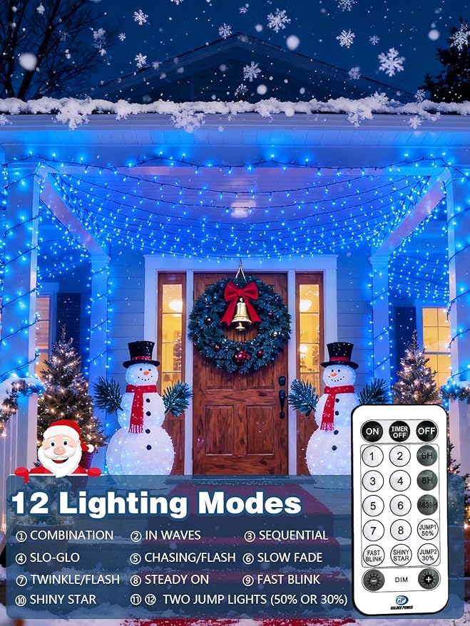 Voice Controlled Christmas Lights with Remote, 99 FT 300 LED String Lights Indoor Outdoor with 12 Modes 3 Timers, Dimmable Twinkle Light Plug in Waterproof for Xmas Tree Yard Party Decorations, Blue