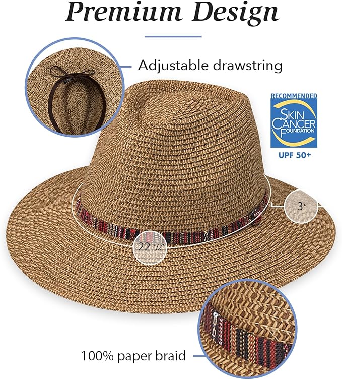 Wallaroo Sedona Fedora – Petite Small or Medium | UPF 50+ Sun Protection | Wide Brim, Adjustable & Packable