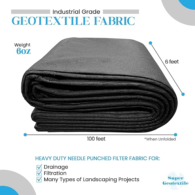 4, 6, 8 oz Non Woven Fabric for Landscaping, French Drains, Underlayment, Erosion Control, Construction Projects - 6 oz (6X100)
