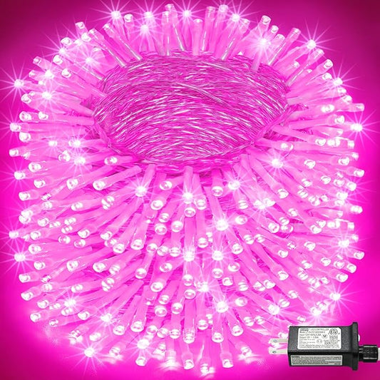 800 LED Christmas Lights Outdoor Indoor, String Lights for Outside with 8 Modes Waterproof, Plug in Twinkle Light Clear Wire for Xmas Tree, Patio, Garden, Party Decorations, Pink