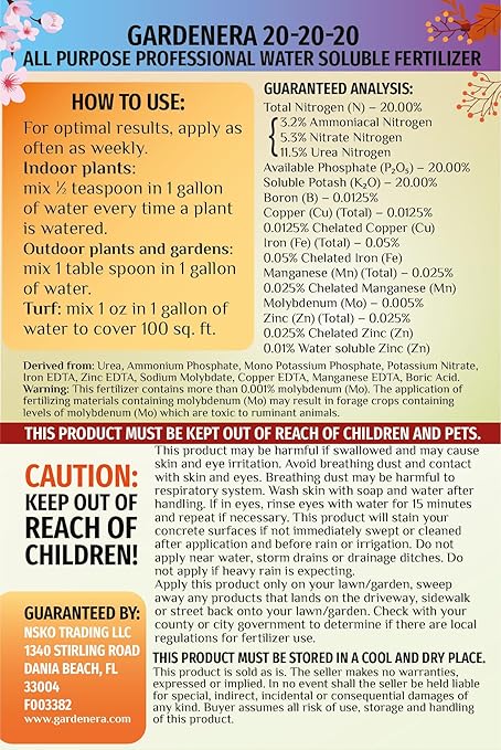 𝐁𝐄𝐒𝐓𝐒𝐄𝐋𝐋𝐄𝐑 20-20-20 Water-Soluble Fertilizer – Powder for Liquid Plant Food for Indoor & Outdoor Plants, Orchids, Vegetables, Lawns, Flowers – 20 20 20 Fertilizer - 3 Quarts