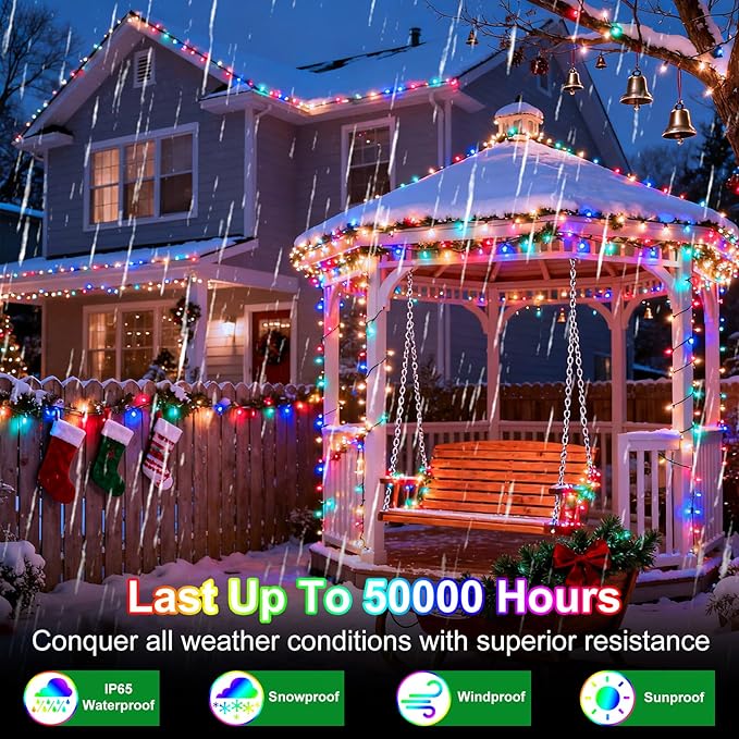 340 LED 90FT Christmas String Lights Outdoor, 12 Pro Modes and Timer Memory & Brightness, Plug in Waterproof Dark Green Wire Twinkle Light for for Xmas Yard Tree Wedding Party Decor (Multicolor)