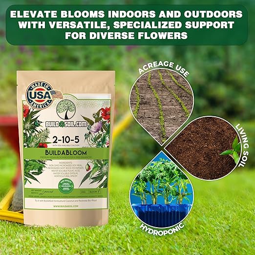 BuildASoil Vegan Bloom Booster & Flower Fertilizer – Organic Hydrangea & Rose Fertilizer Plant Food, Bloom Booster Fertilizer for Outdoor Gardens & Houseplants – Natural Soil Flower Food, 1 LB Bag