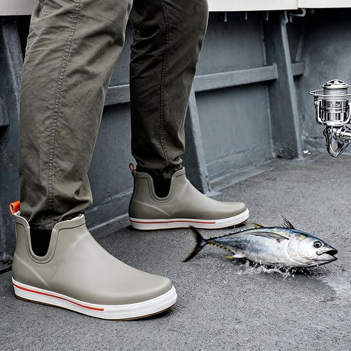 WTW Womens Rain Boots Deck Boots for Men - Lightweight Waterproof Rubber Fishing Rain Shoes with High Traction for Gardening Camping