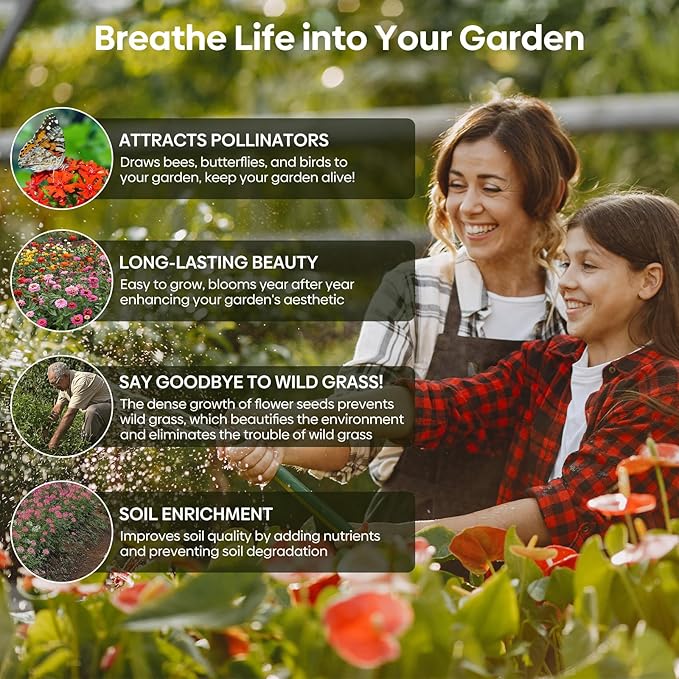Wildflower Seeds Mix, 2 Oz, 50,000+, 28 Varieties Flowers Seeds for Planting, Annual Perennial Garden Seeds to Attract Bees, Butterflies & Birds