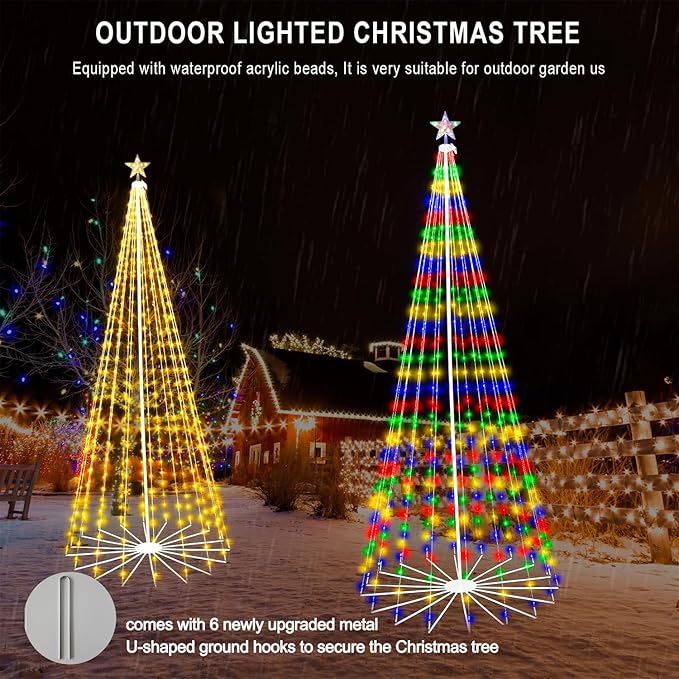 6FT 252LEDS Outdoor Christmas Tree Lights, Smart Cone Tall Pop Up with Star, Timer, Waterproof, APP & Remote, Music Sync, Multicolor/WarmWhite, Outside Xmas Yard Porch Decor