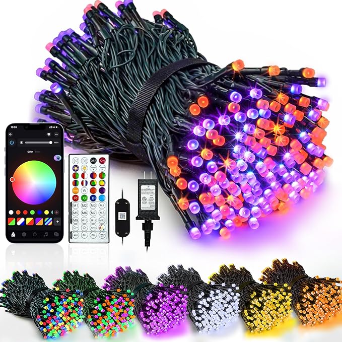 Smart Color Changing Halloween Lights with Remote & APP, 109FT 300 LED RGB Dimmable Halloween String Lights, Waterproof Fairy Twinkle Light for Indoor Outdoor Xmas Tree Wedding Christmas Decorations