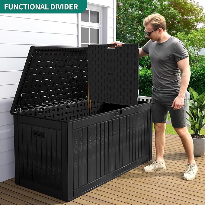 YITAHOME 260 Gallon Extra Large Deck Box, Double-Wall Resin Outdoor Storage Box with Flexible Divider for Patio Cushions Pool Supplies Garden Tools, 1000lbs Load Capacity, Lockable&Waterproof (Black)