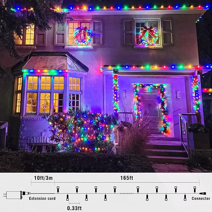 165FT 500 LED Christmas Lights, Plug in Christmas String Lights with Waterproof, 8 Modes Twinkle Fairy Lights for Xmas Garden Tree Holiday Decorations, Multicolor