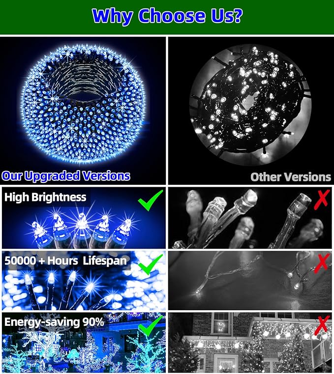 750 LED 240FT Christmas Lights Outdoor,12 Lighting Modes Christmas String Lights with Timer, Dimmable BlueLED StringLightsWaterproof for Yard Tree Wedding Party Holiday Decor Blue