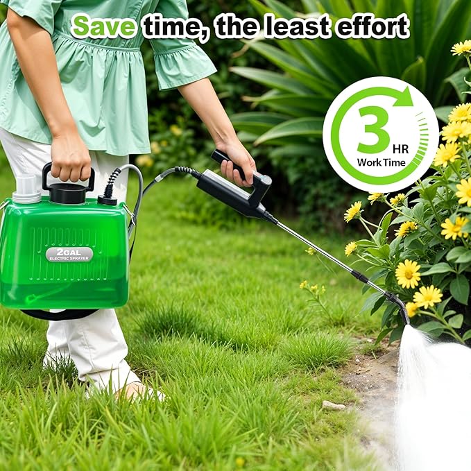 Battery Powered Sprayer 2 Gallon, 2025 New Electric Garden Sprayer with 3 Spray Force, Battery Indicator, Rechargeable Handle, 23.6" Telescopic Wand,4 Mist Nozzles,Shoulder Strap, for Lawn and Garden
