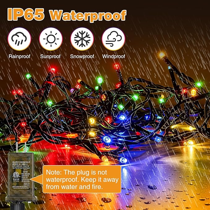 btfarm Color Changing Christmas Lights Outdoor, 115FT 300 LED Christmas Tree Lights Indoor with Remote, Timer Twinkle String Light Waterproof for Xmas Wedding Party Decor, Warm White & Multicolor