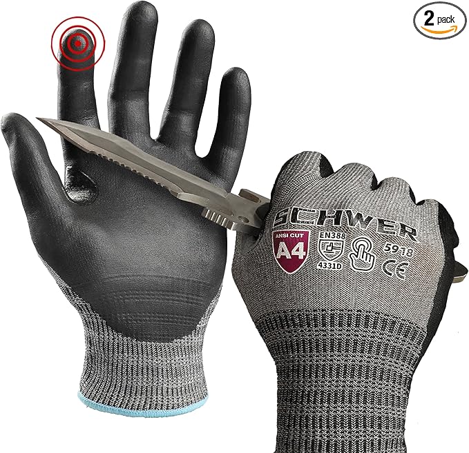 Schwer AIR-SKIN Cut Resistant Gloves AR5918 with Extreme Lightweight&Thin, Level 5 Wire Metal Gloves for Refined Work, Touch-screen, Fiberglass-free, 3D-Comfort Fit, Breathable, Black 2 Pairs (S)