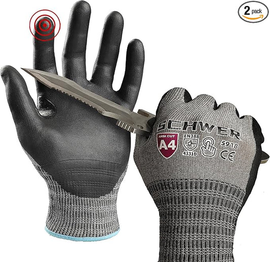 Schwer AIR-SKIN Cut Resistant Gloves AR5918 with Extreme Lightweight&Thin, Level 5 Wire Metal Gloves for Refined Work, Touch-screen, Fiberglass-free, 3D-Comfort Fit, Breathable, Black 2 Pairs (S)
