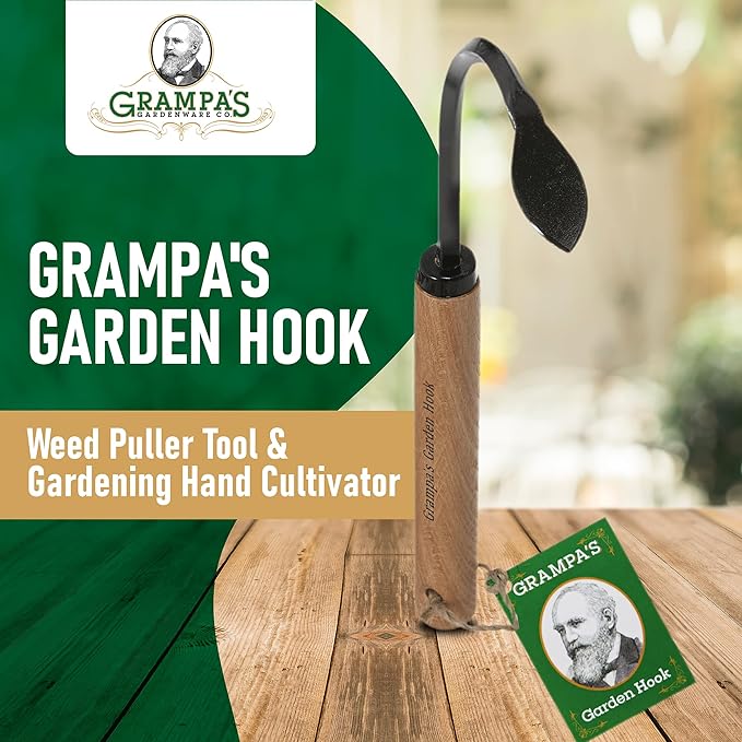 Grampa's Garden Hook - Weed Puller Tool & Gardening Hand Cultivator - Versatile Tool That Functions as a Cultivator, Hand Tiller, Weeder, & Edging Tool - Lightweight & Durable to Use