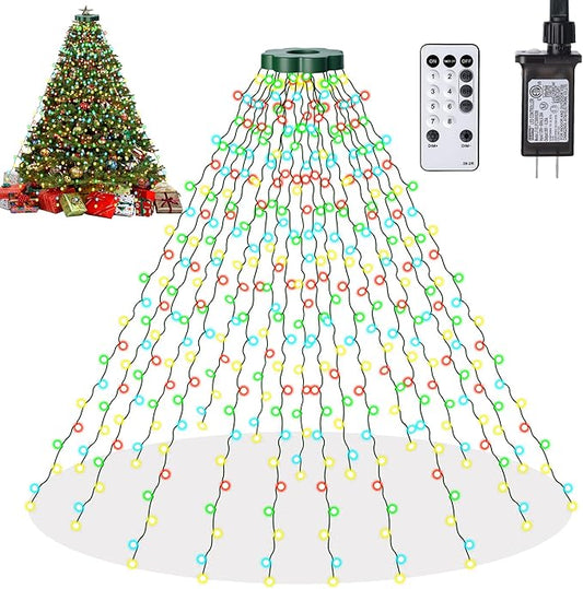 Christmas Tree Lights - 480 LEDs 9.8FT x 16 String Lights with Memory Function & 8 Modes, Fairy Lights with Remote Control & Timer for Christmas Tree Decorations - Multicolor