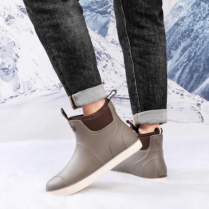 Mens Deck Boots, Saltwater Fishing Booties Rubber Waterproof Ankle Rain Boots, High-performance Footwear Chelsea Boots for Gardening Fishing Boating Camping Sailing