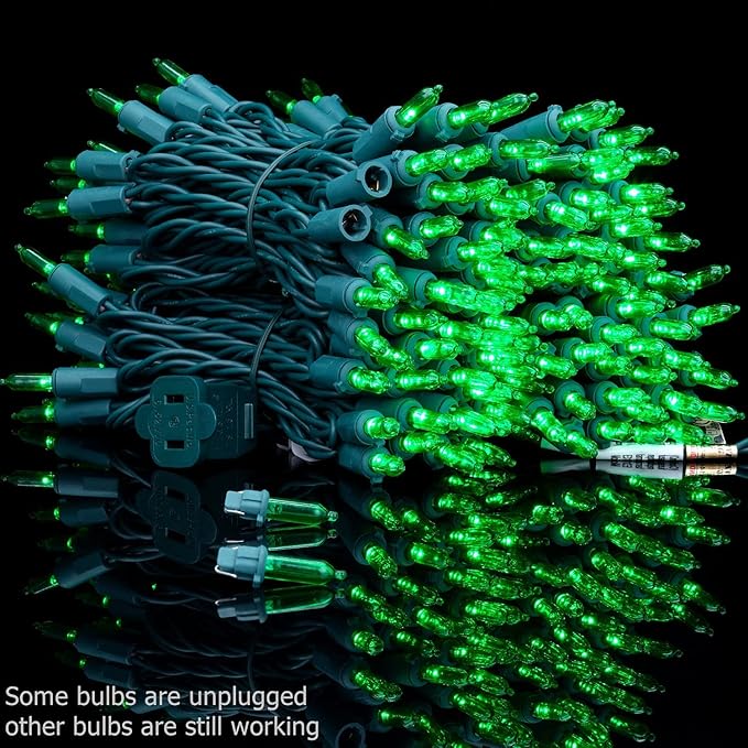 YULETIME 200 Count Green LED Christmas Lights, 66 Feet Green Wire UL Certified Commercial Grade Holiday String Light Set (Green)