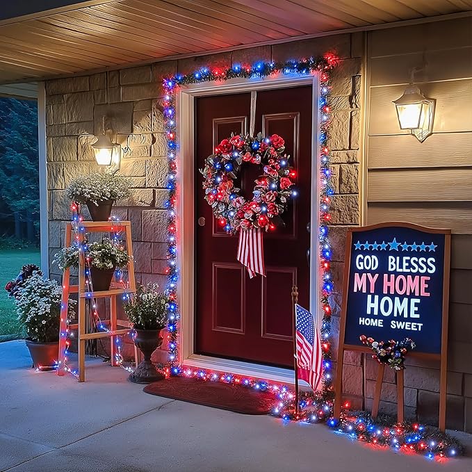 JMEXSUSS 250 LED Red White and Blue Lights for 4th of July Decorations - 91.5ft Connectable Patriotic Lights Outdoor Waterproof with 8 Modes for Home Yard Patio Party Decor