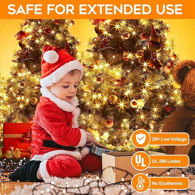 66FT 200 LED Christmas Light, Twinkle Xmas Lights with 8 Modes and Timer, Outdoor Waterproof Christmas Tree Lights for Room Bedroom Wedding Party Holiday Decorations, Warm White