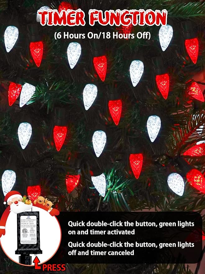 240 LED 78FT C6 Christmas String Lights, Super Long Christmas Lights Outdoor Indoor with 13 Modes & Timer, Waterproof Fairy Twinkle Light Plug in for Tree Garden Party Xmas Decorations (Red & White)
