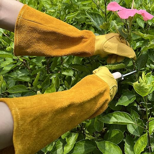 Thorn Proof Gardening Gloves, 100% Cowhide Comfortable Breathable for Rose Pruning, Cactus Handling and Gardening