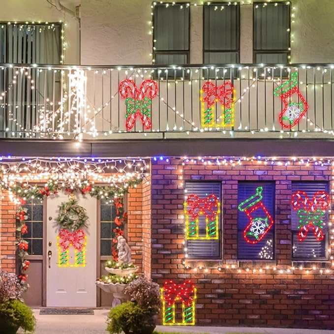 16" Christmas Window Silhouette Lights Decorations - 4 Pack Christmas Lighted Gift Boxes- Used for Holiday Christmas Trees, Wall, Fireplaces, Interior and Exterior Door and Window Decorations