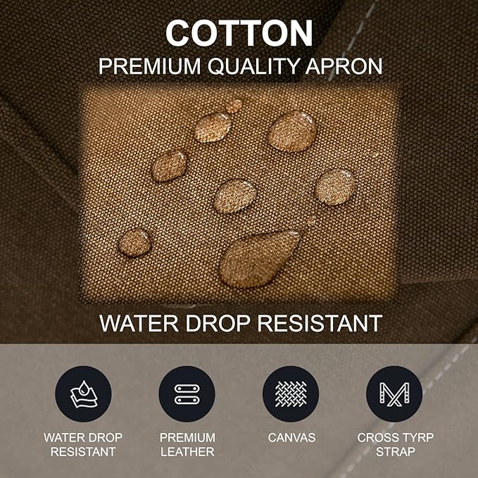 Cotton Canvas Cross Back Apron for Art Painting Garden Chef Bartender Work,Women Men 3 Pockets Waterproof Adjustable M-XXL