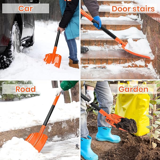Telescoping Snow Shovel for Car Emergency & Driveway, 31"-47" Extendable Aluminum Shovel with D-Grip, Heavy Duty Shovel for Snow Removal, Gardening & Camping