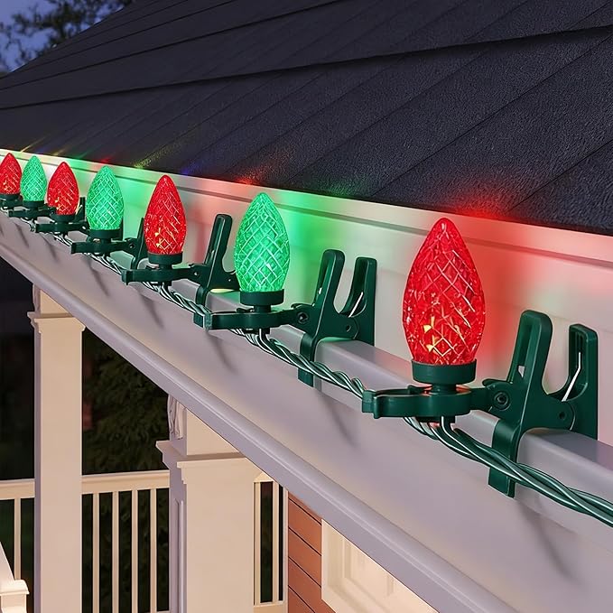 TW SHINE C9 Christmas Lights, 100 LED 66 FT Christmas String Lights Outdoor with 100 Spring Clips and Timer, Waterproof Connectable for Indoor Yard Xmas Tree House Decorations (Red & Green)