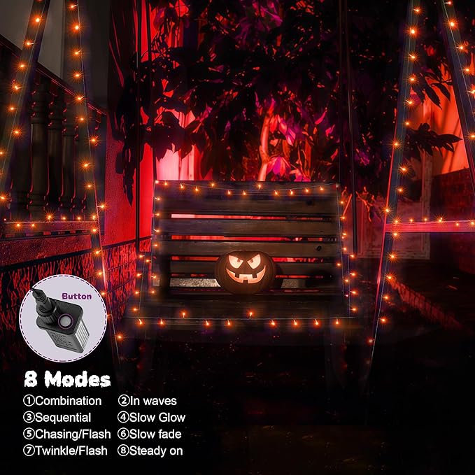 WBao Halloween Lights Orange 500LED 174ft, Super Bright LED Halloween String Lights with UL Certified, 8 Lighting Modes, Timer, Memory & Waterproof for Indoor Outdoor Holiday Party Decorations