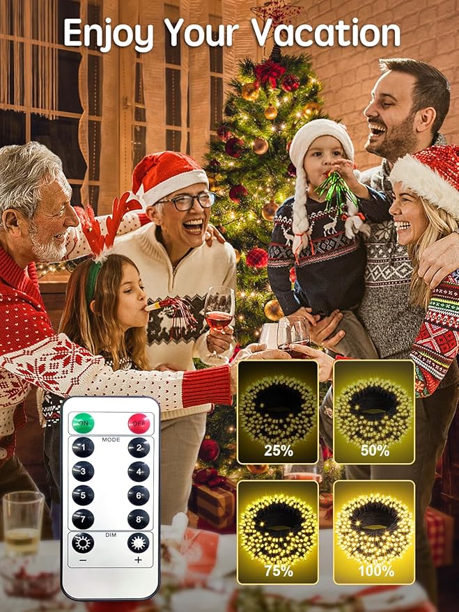 Super Long 344FT Outdoor String Lights, Warm White Fairy Light, Christmas Lights 1000 LED Waterproof 8 Modes for Patio Bedroom Holiday Party Christmas Tree Wedding Garden