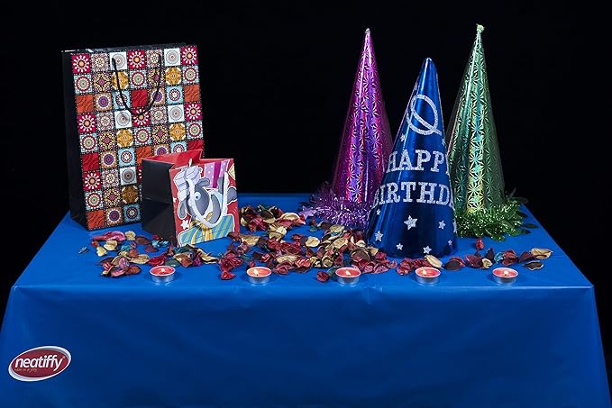 Neatiffy Disposable Plastic Table Cloth Roll | 54 in x 108 Ft Waterproof Tablecloth | Table Cover for Rectangle, Square, Round Oval Tables | Picnic, Party, Banquet, Birthdays, Weddings - Royal Blue