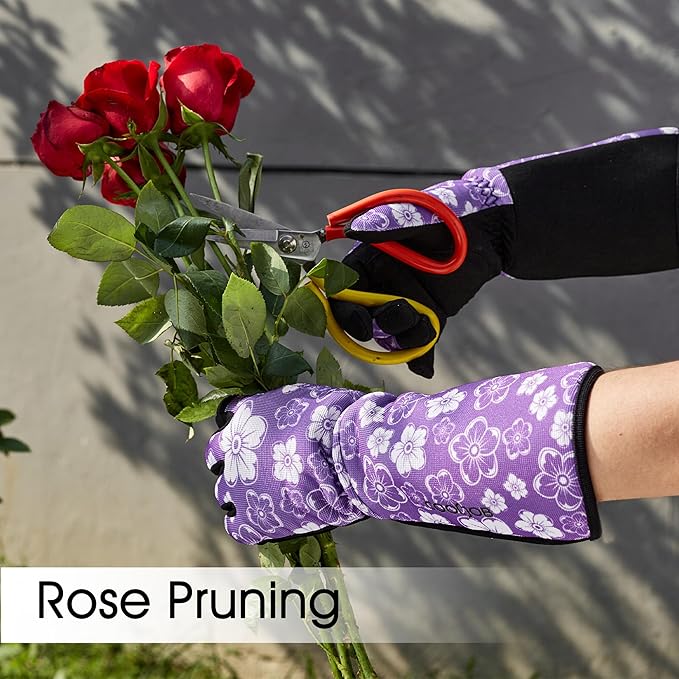 COOLJOB Thorn Proof Rose Pruning Garden Gloves for Women, Long Sleeve Padded Yard Work for Bush, Blackberry, Cactus, Heavy Duty/Puncture Resistant/Machine Washable, Large, Purple